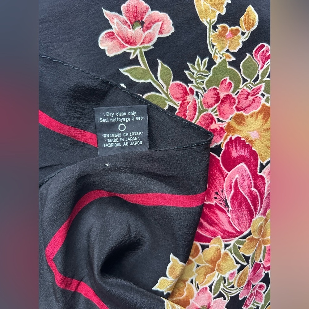 Carole little Floral Silk Scarf with Pink and Yellow Accents - Picture 3 of 5